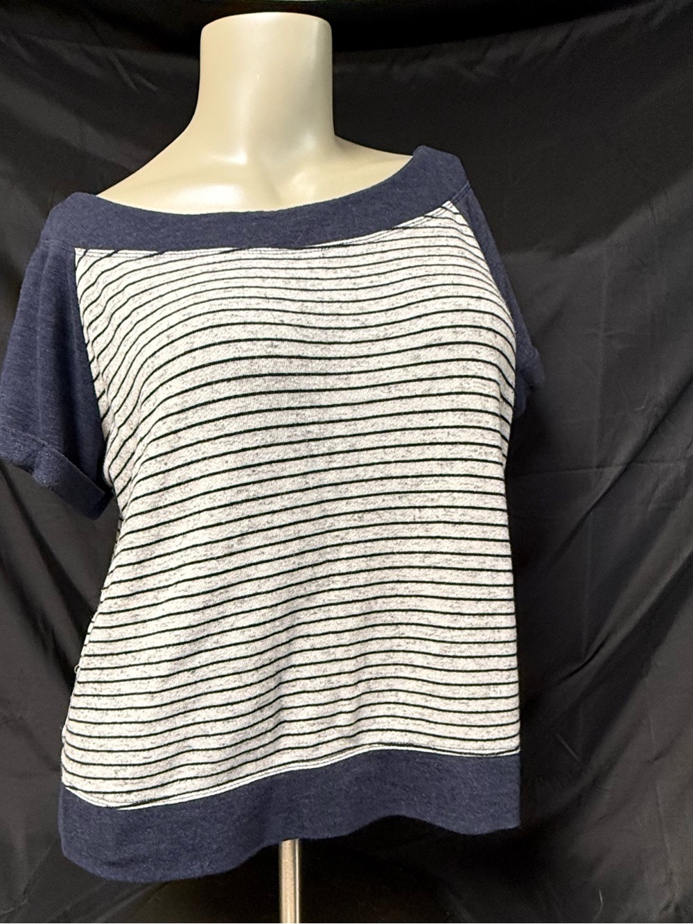 Maurices Navy and White Striped Boatneck Top